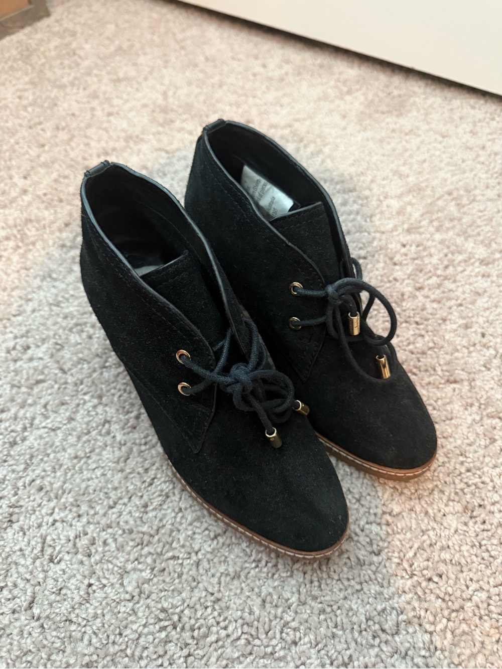 Tory Burch Women's Black Suede Lace-Up Wedge Ankle Boots